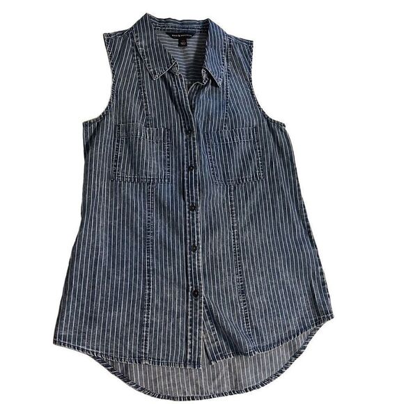 Rock & Republic Womens Blue Pinstripe Button Up Sleeveless Top Blouse oversized - Picture 1 of 9